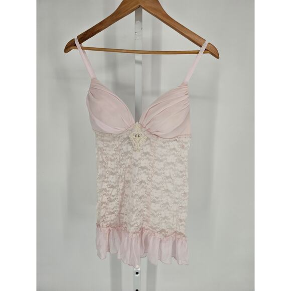 Apt 9 Intimates Womens Sz M Light Pink Babydoll Nightie Nightgown Lace - Picture 1 of 5